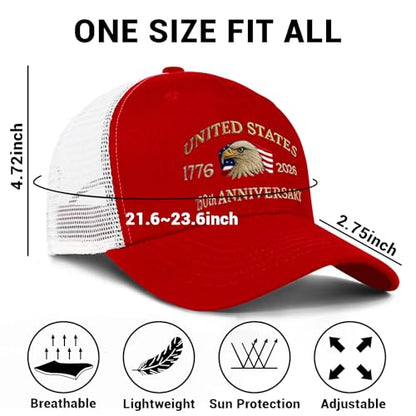 250th Anniversary USA Hat,Adjustable Embroidered Patriotic Baseball Cap,250 Year American Anniversary Merchandise for Unisex - color: C