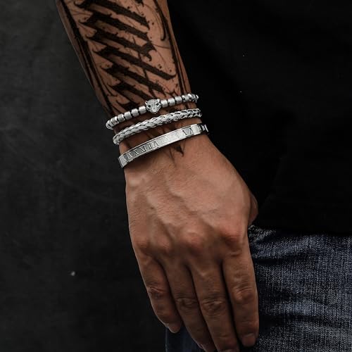 WFYOU Stainless Steel Bracelets for Men Gold Cuff Bracelet Birthday Gifts - color: Silver 2