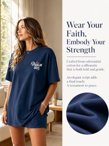 Muicy Womens Psalm 46 5 God is Within Her Christian Bible Verse Oversized T Shirt 2026 Summer - color: Navy, size: Medium