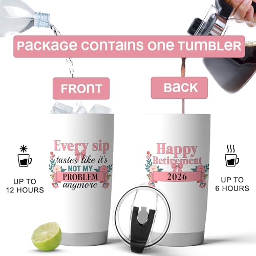 Fancyfams 20oz Retirement Tumbler for Women 2026, Happy Retirement Gifts, Every Sip Tastes Like Its Not My Problem Anymore, Insulated Stainless Steel Coffee Cup, Floral Gift Box (Every Sip 26) - color: Every Sip 26
