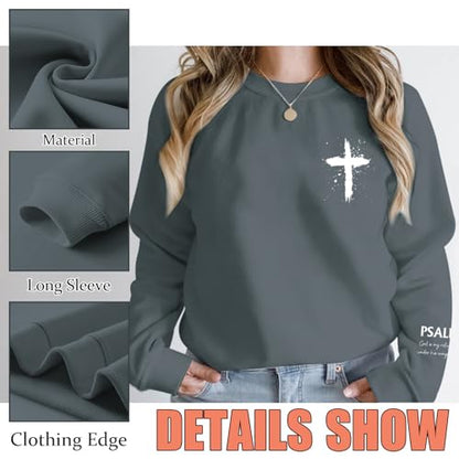 Women Christian Sweatshirt Psalms 91 Jesus Hoodie Religious Faith God Shirt Bible Verse Inspirational Pullover Tops - color: Deep Gray, size: XX-Large