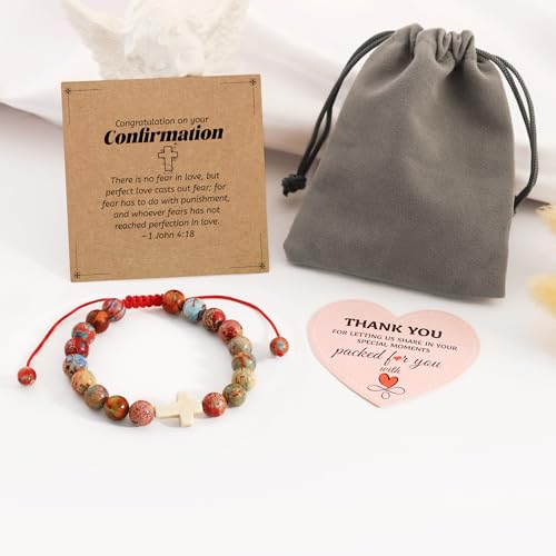 BAYLAY Gifts for Teen Girls Boys, Cross Bracelet for Kids Easter Christian Religious First Communion Baptism Confirmation Gifts for Girls Boys - color: Red Imperial