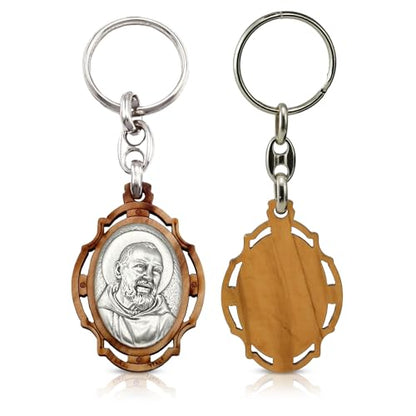 RosaryMart Olive Wood Religious Keychain for Men and Women | Catholic Keychain | Car KeyRing | Party Favors Key Holder - color: S-padre Pio