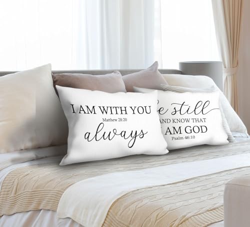 I Am with You Always Matthew 28:20 Decorative Throw Pillow Covers, Scripture Bible Verses Pillow Cases Cushion for Bedroom Living,Christian Gifts for Women Faith Girls Boys, 12x20 Inch Set of 2