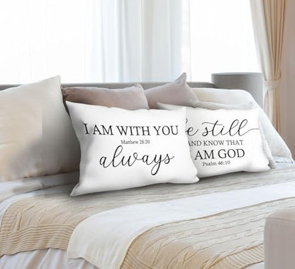 I Am with You Always Matthew 28:20 Decorative Throw Pillow Covers, Scripture Bible Verses Pillow Cases Cushion for Bedroom Living,Christian Gifts for Women Faith Girls Boys, 12x20 Inch Set of 2
