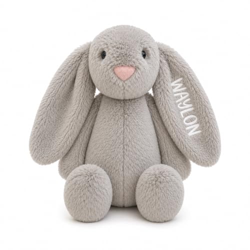Personalized Embroidered Grey Stuffed Bunny, Infant Easter, Easter Gift Baby, Stuffed Rabbit, Baby Stuffed Animal, Stuffy, Bunny Plush, Newborn Toy, Plushies for Boys, Custom Plush (Grey Bunny) - color: Grey Bunny