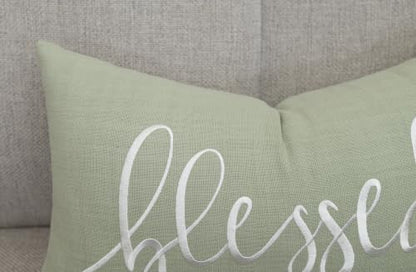 EURASIA DECOR Blessed Embroidered Lumbar Pillow Cover 12x20, Light Green - color: Light Green