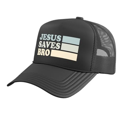 Jesus Saves Bro Christian Religion Trucker Hat with Adjustable Mesh Back - color: Black