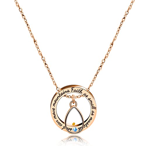 Uloveido Christian Circle Round Ring Necklace Engraved Faith As Small As A Mustard Seed Can Move Mountains Y958 - style: Blue CZ-drop-rose gold