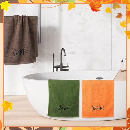 SmoothNovelty 3 Pcs Thanksgiving Hand Towels for Bathroom - color: Thankful, size: 13.3 x 29.5 inches