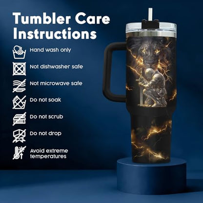 34HD Christian Lion Faith 40 oz Tumbler with Handle, Faith Gift - color: Christian God