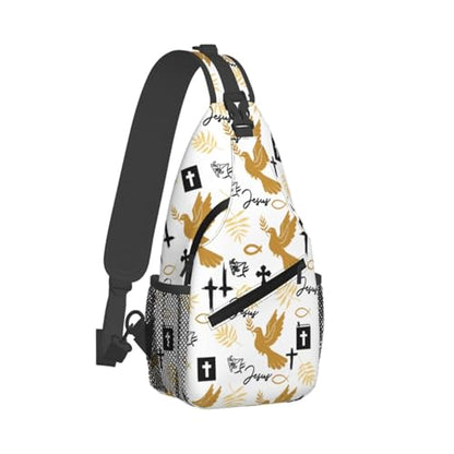 Jesus Christian Cross Sling Backpack Shoulder Chest Bag For Men Women Hiking Travel Crossbody Daypack - color: Jesus Christian Cross-0002