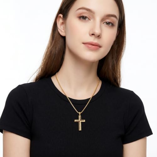 14K Gold Plated Cross Pendant Necklace Christian Jewelry Religious Gift - color: A10-Cross Gold Wood
