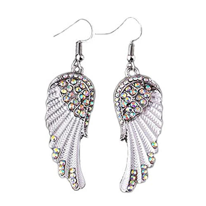 coadipress Angel Wing Earrings for Women Unique Silver Plated Fairy Feather Guardian Dangle Drop Hook Earrings Jewelry - color: White Wing