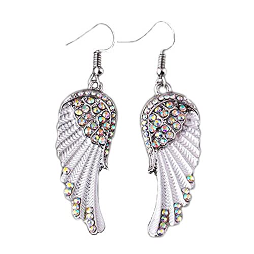 coadipress Angel Wing Earrings for Women Unique Silver Plated Fairy Feather Guardian Dangle Drop Hook Earrings Jewelry - color: White Wing
