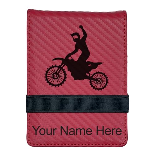 LaserGram Mini Padfolio with Notepad and Pen, Motocross, Personalized Engraving Included (Carbon Fiber Red) - color: Carbon Fiber Red