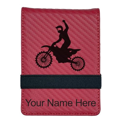 LaserGram Mini Padfolio with Notepad and Pen, Motocross, Personalized Engraving Included (Carbon Fiber Red) - color: Carbon Fiber Red