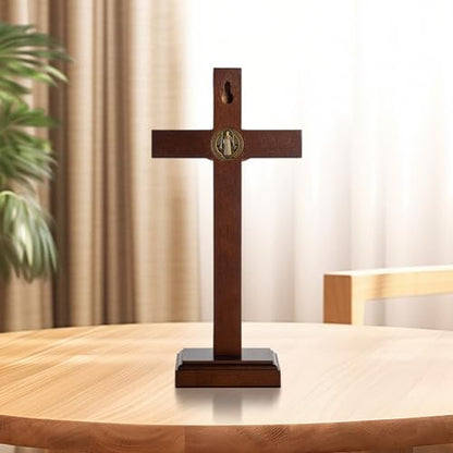 KUXBET Crucifix Wall Cross with Standing,10inch Jesus Catholic Wooden Cross - color: Standing Tabletop