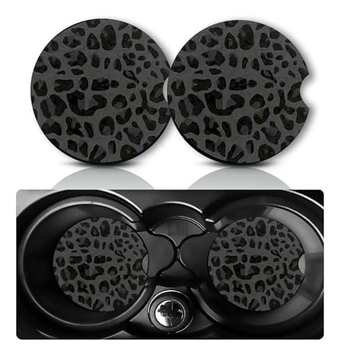 2Pcs Black Leopard Print Car Coasters,2.75" Neoprene Cup Holder Coasters - color: Black Leopard