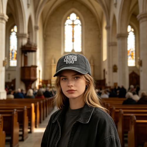 Inspirational Christian Baseball Cap, Adjustable Embroidered Cotton Hat for Men Women Dad Hat Gifts for His Her - color: Jesus Loves You - Black
