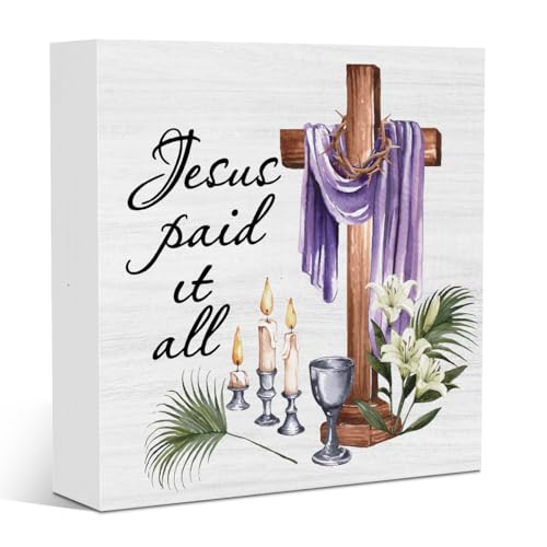 He is Risen Easter Decor Easter Christian Religious Jesus Cross Decorations for Office Home Farmhouse Bedroom Kitchen Dining Room Desk Table Wood Decor Sign 5 X 5 Inches - color: Jesus