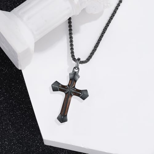 Cross Necklace for Men 925 Sterling Silver Cross Ebony Wooden Ankh Raven Praying Hands Crucifix Amulet Religious Jewelry Gifts for Men Women - color: Cross1