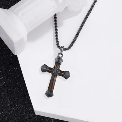 Cross Necklace for Men 925 Sterling Silver Cross Ebony Wooden Ankh Raven Praying Hands Crucifix Amulet Religious Jewelry Gifts for Men Women - color: Cross1