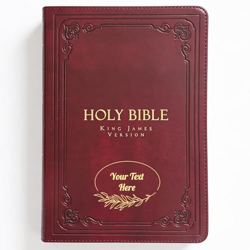 Personalized Vintage KJV Bible with Custom Text and Design, Burgundy, King James Version, Red Letter Edition, Large Comfort Print, Faux Leather Christian Gift for Baptism, Graduation, Birthday - color: Burgundy