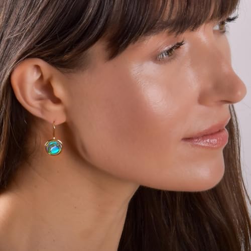 Abalone Earrings for Women - Dainty Drop Bezel Dangle Earrings - color: 12mm - 14K Gold Plated