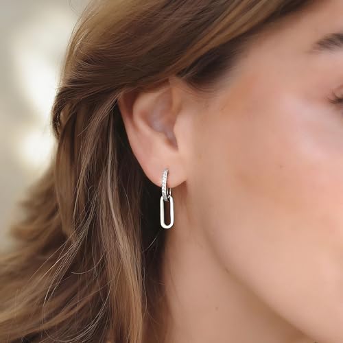 MILACOLATO 925 Sterling Silver Dangle Earrings for Women Hypoallergenic - color: silver-paperclip