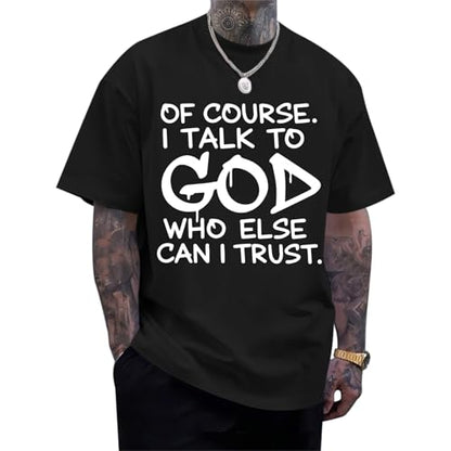 Fkatuzi Christian Jesus God Shirts for Men Religious Faith Bible Verse T Shirt Oversized Graphic Tee Cotton Streetwear Tops - color: Black, size: X-Large