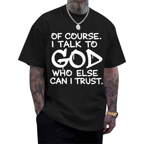Fkatuzi Christian Jesus God Shirts for Men Religious Faith Bible Verse T Shirt Oversized Graphic Tee Cotton Streetwear Tops - color: Black, size: X-Large