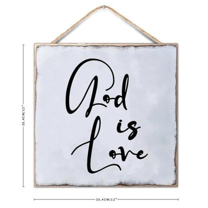 Bible Verse Sign God Is Love Wooden Quote Sign 12x12 Bible Verse Sign Inspirational Christian Gifts Religious Sign Rustic Wood Hanging Sign for Home Bedroom Living Room Wooden Poster - color: Wooden Color-style-3