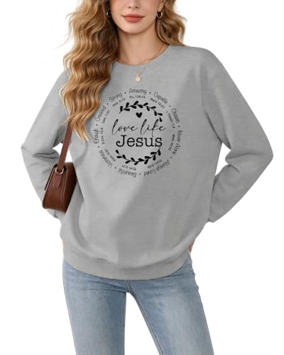Christian Sweatshirts for Women Jesus Long Sleeve Graphic Shirts - color: Grey, size: Large