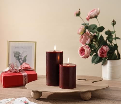 3x6 Inch Burgundy Pillar Candles Set of 3,Unscented Dark Red Pillar Candle - color: Burgundy, size: 3x6