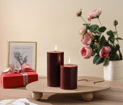 3x6 Inch Burgundy Pillar Candles Set of 3,Unscented Dark Red Pillar Candle - color: Burgundy, size: 3x6
