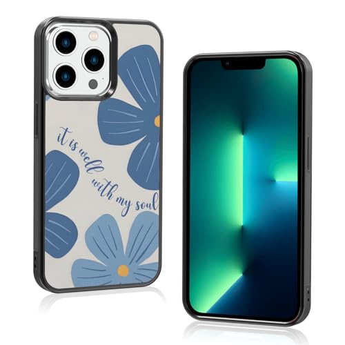 Aesthetic Blue Christian Floral Phone Case Compatible with iPhone 13 Pro 6.1 Inch, Cute Jesus Bible Verse Design, TPU Shockproof Protective Cover for Women Girls, Wireless Charging Compatible - color: iPhone 13 Pro
