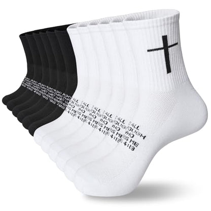6 Pairs Christian Cross Socks Prayer Stockings with Bible Verse for Church & Daily Wear Christian Gift for Christmas - color: Philippians 4:13 - Black/White