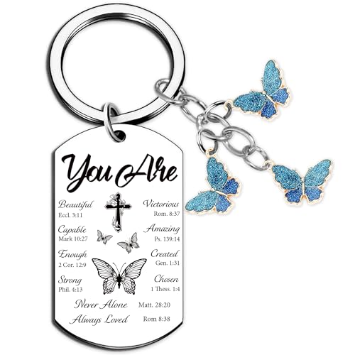 Inspirational Christian Gifts Keychain for Women - Religious Gift Keyring for Men, Priests, Sister, Friend, Mom, Catholic - style: Butterfly