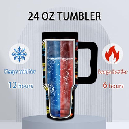 24oz Monster Truck Tumbler with Handle and Straw, Truck Gifts for Boys - color: Truck1