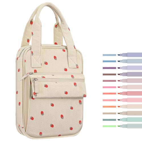 FINPAC Bible Cover Case Tote Bag Water-Resistant Bible Carrying Case - color: Corduroy Strawberry