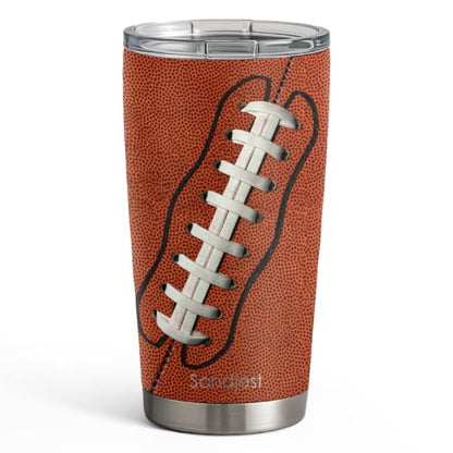 SANDJEST Football Tumbler 20oz Stainless Steel Insulated, Travel Coffee Cup, Sport Tumblers Gifts for Football Lovers, Men Women, Coach, Birthday, Christmas - color: Football