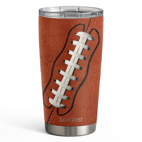 SANDJEST Football Tumbler 20oz Stainless Steel Insulated, Travel Coffee Cup, Sport Tumblers Gifts for Football Lovers, Men Women, Coach, Birthday, Christmas - color: Football