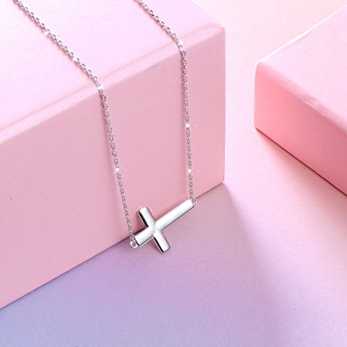 DAOCHONG S925 Sterling Silver Sideways Cross Choker Necklace 14+4 Inch - color: 1Silver