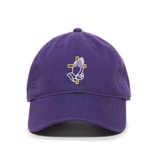 Praying Hands with Cross Baseball Cap Embroidered Cotton Adjustable Dad Hat - color: Purple