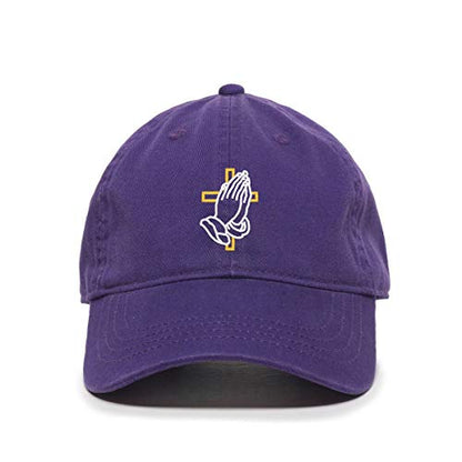 Praying Hands with Cross Baseball Cap Embroidered Cotton Adjustable Dad Hat - color: Purple