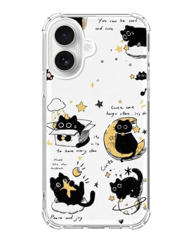 Cute Cool Black Cat and Moon Stars Phone Case Compatible with iPhone 17 - color: Black Cat