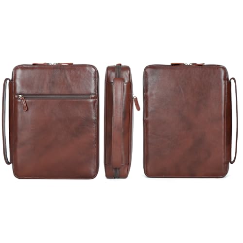 Polare Cowhide Leather Bible Cover Church Bag Bible Protective Book Holder Carrying Case Folder Organizer Portfolio (Coffee) - style: Coffee