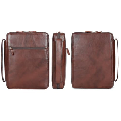 Polare Cowhide Leather Bible Cover Church Bag Bible Protective Book Holder Carrying Case Folder Organizer Portfolio (Coffee) - style: Coffee