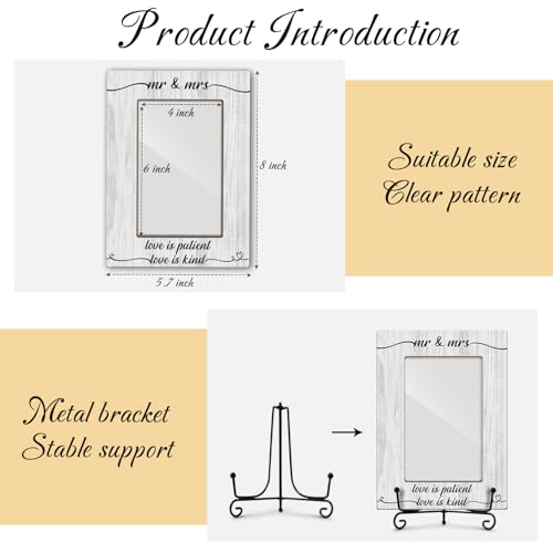 Utaqer Mr & Mrs Picture Frame, Picture Gifts For Wife Husband Couples, Wooden Picture Frame For Birthday Wedding Engagement Newlywed Anniversary Valentines, 4X6 Photo Frame With Stand -18 - style: Mr & Mrs